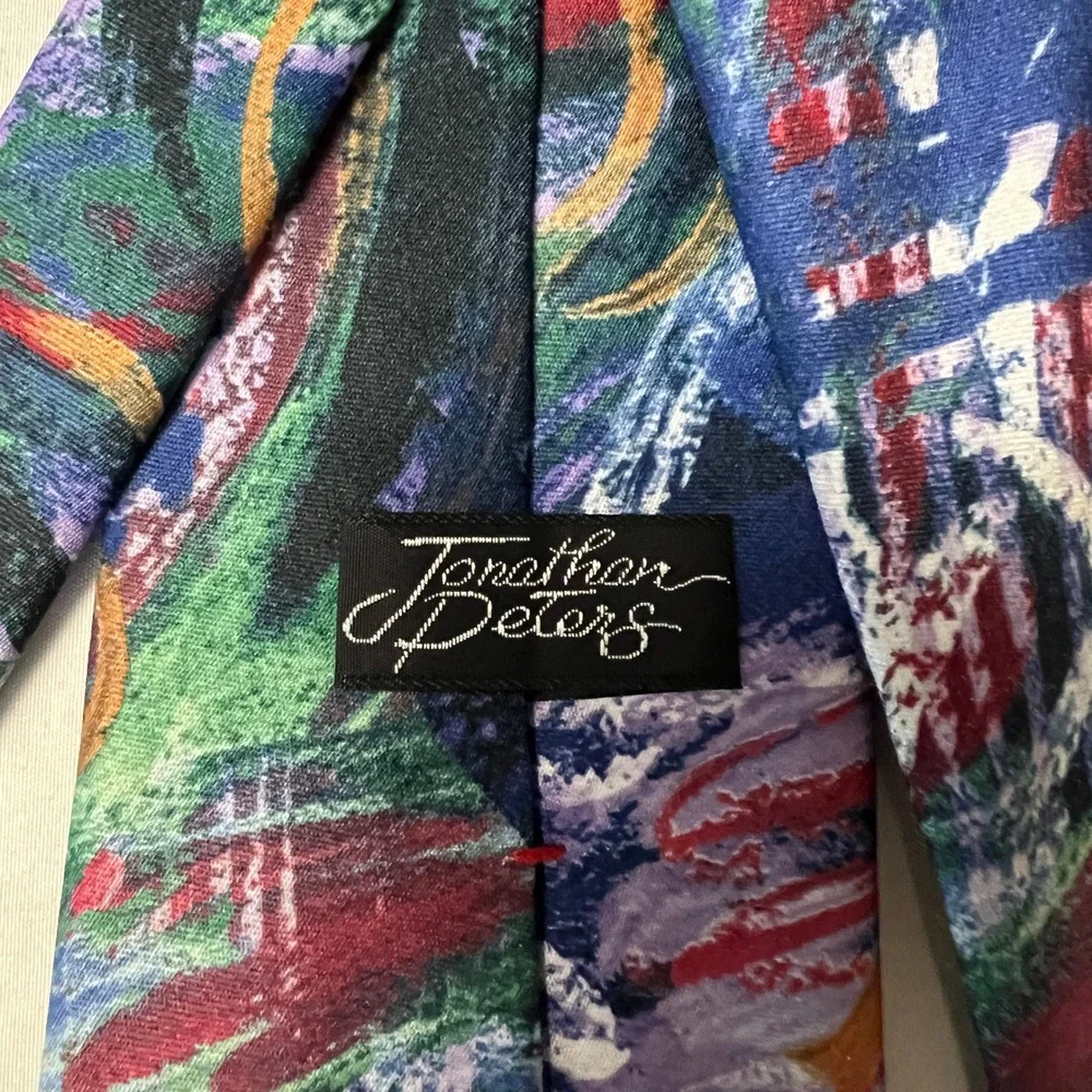 Jonathan Peters Abstract Wearable Eclectic Art Tie Green Blue Purple Red Necktie